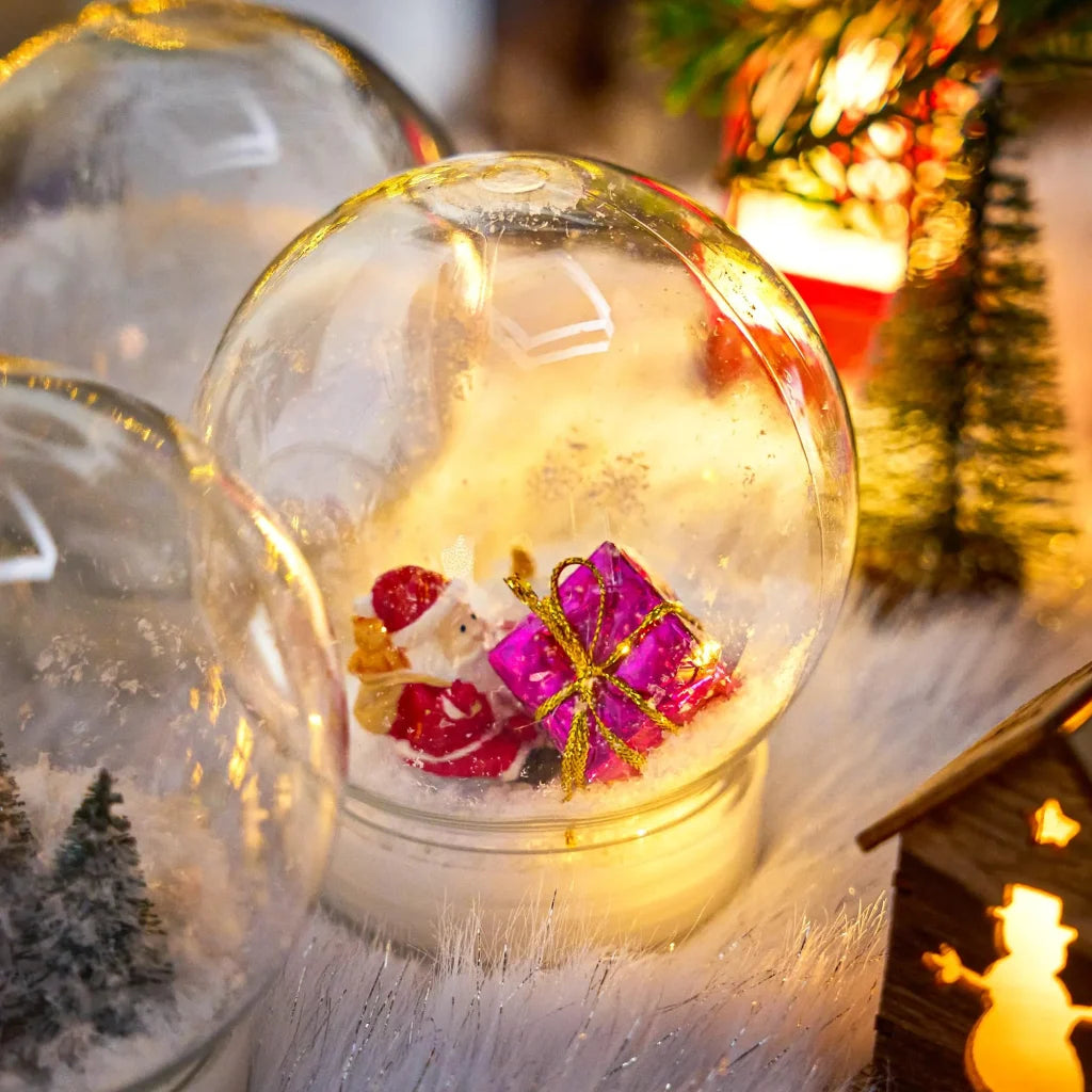 2Pcs DIY 4in (10cm) Christmas Plastic Snow Globe