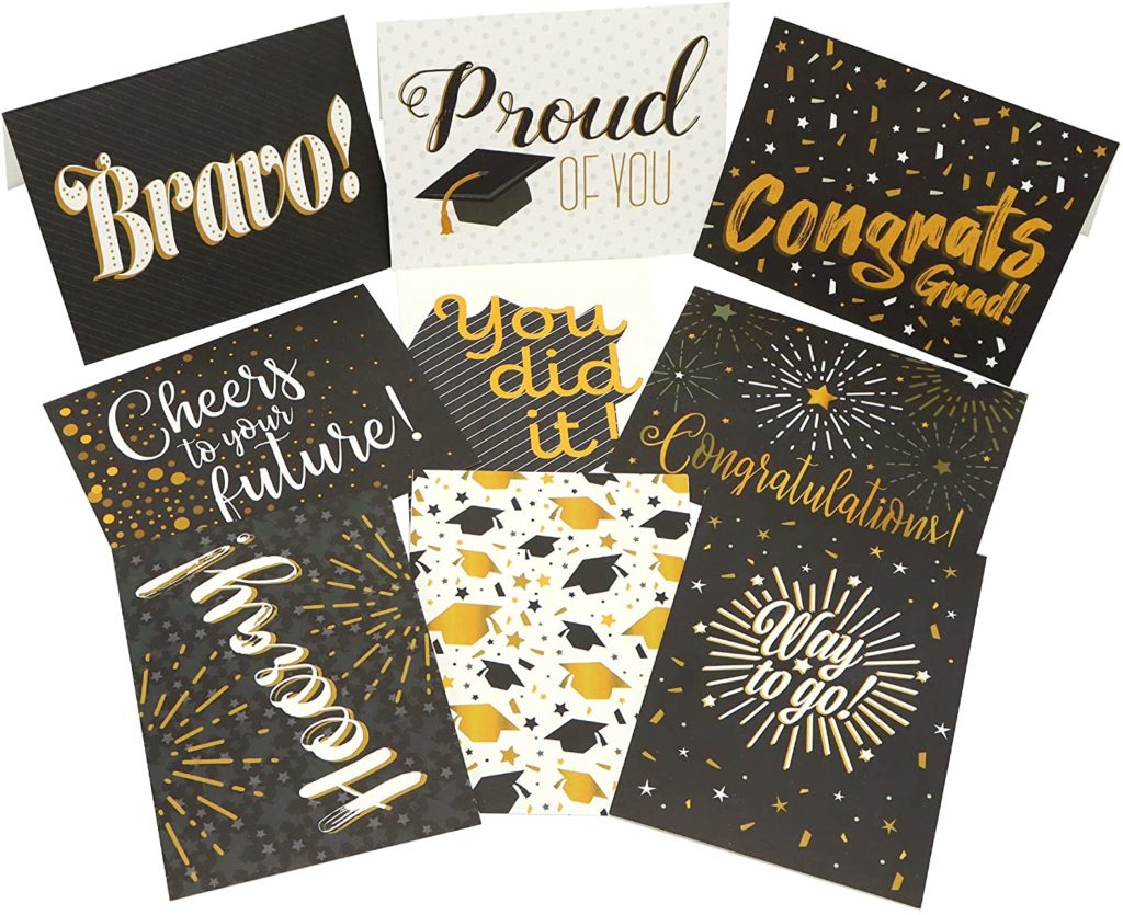 Graduation Cards (Black & Gold) with 9 Designs