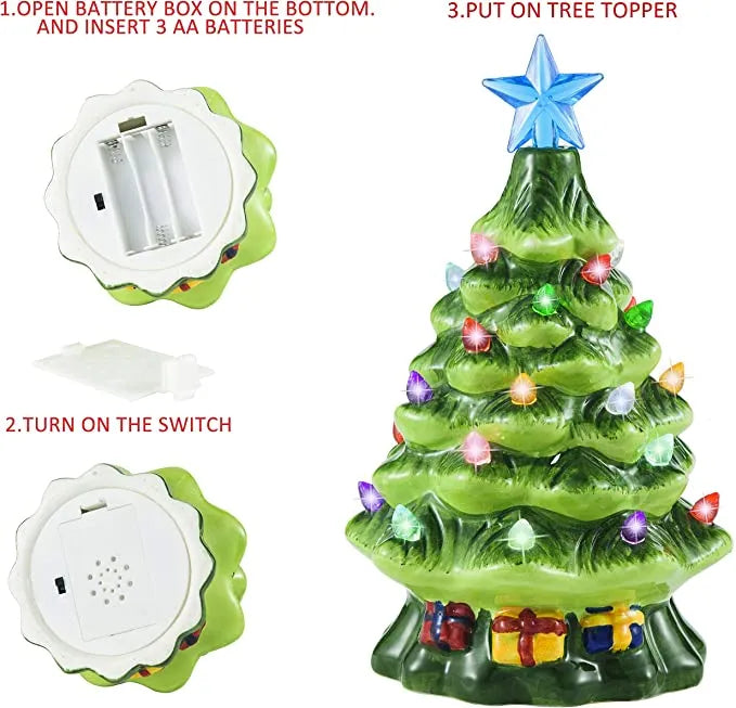 Mini Pre lit Ceramic Tabletop Christmas Tree 7in