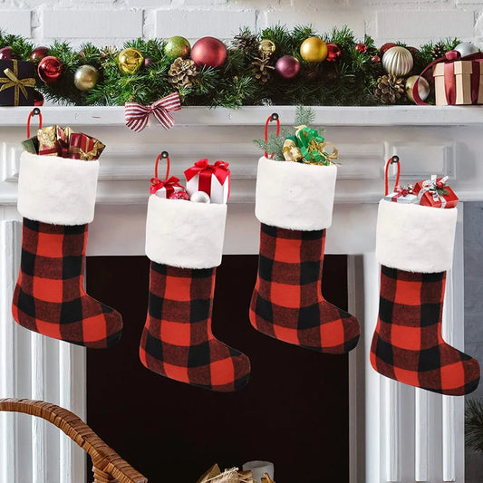 4pcs Red and Black buffalo Plaid Christmas Stockings 18in