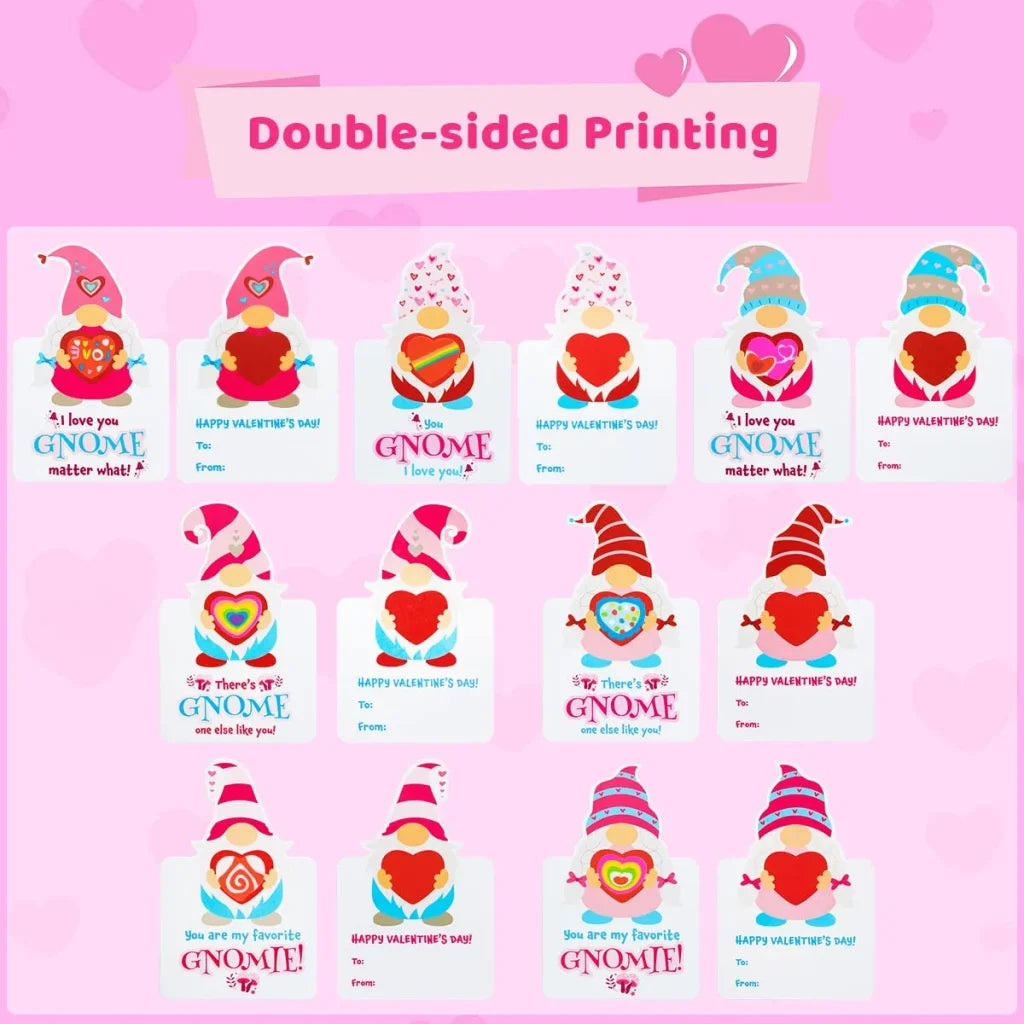 28Pcs Gnomes Heart Kids Valentines Cards with Erasers-Classroom Exchange Gifts