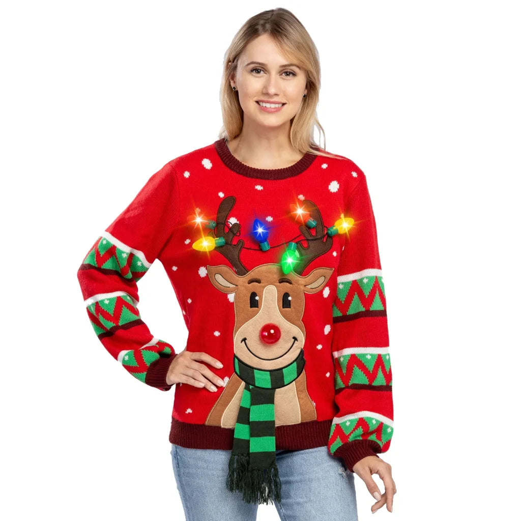 Light up Womens Christmas Ugly Sweater Reindeer