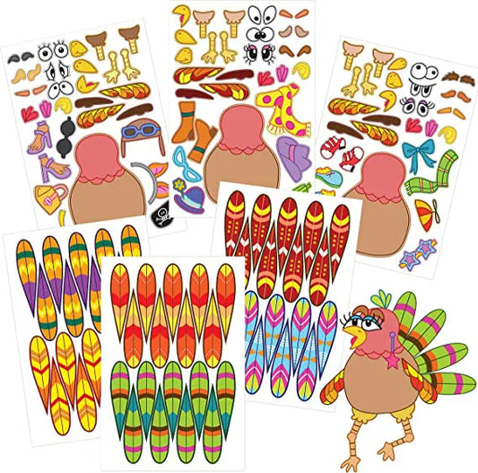 36Pcs Thanksgiving Make-a-Turkey Sticker Sheets