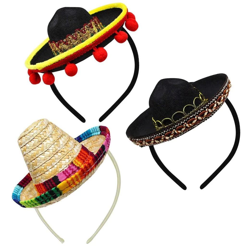 Cinco De Mayo Fiesta Fabric And Straw Sombrero Headbands