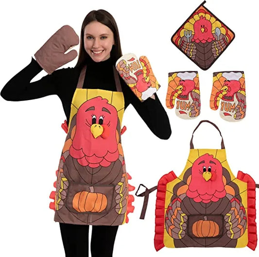 3Pcs Thanksgiving Kitchen Linens Set with Apron