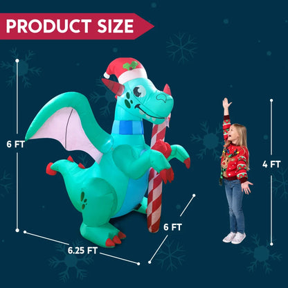 6ft Tall LED Christmas Green Inflatable Dragon