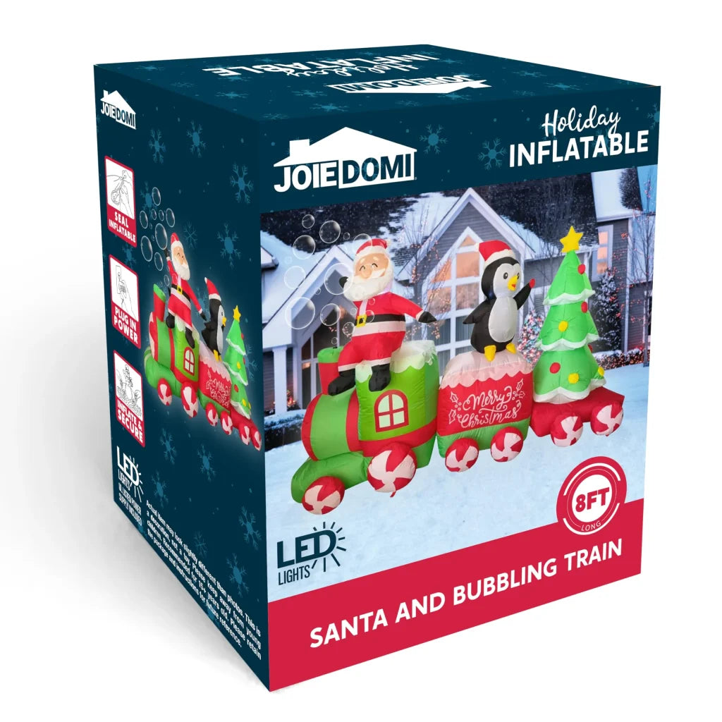 8FT Long Christmas Outdoor Inflatable Santa on The Train