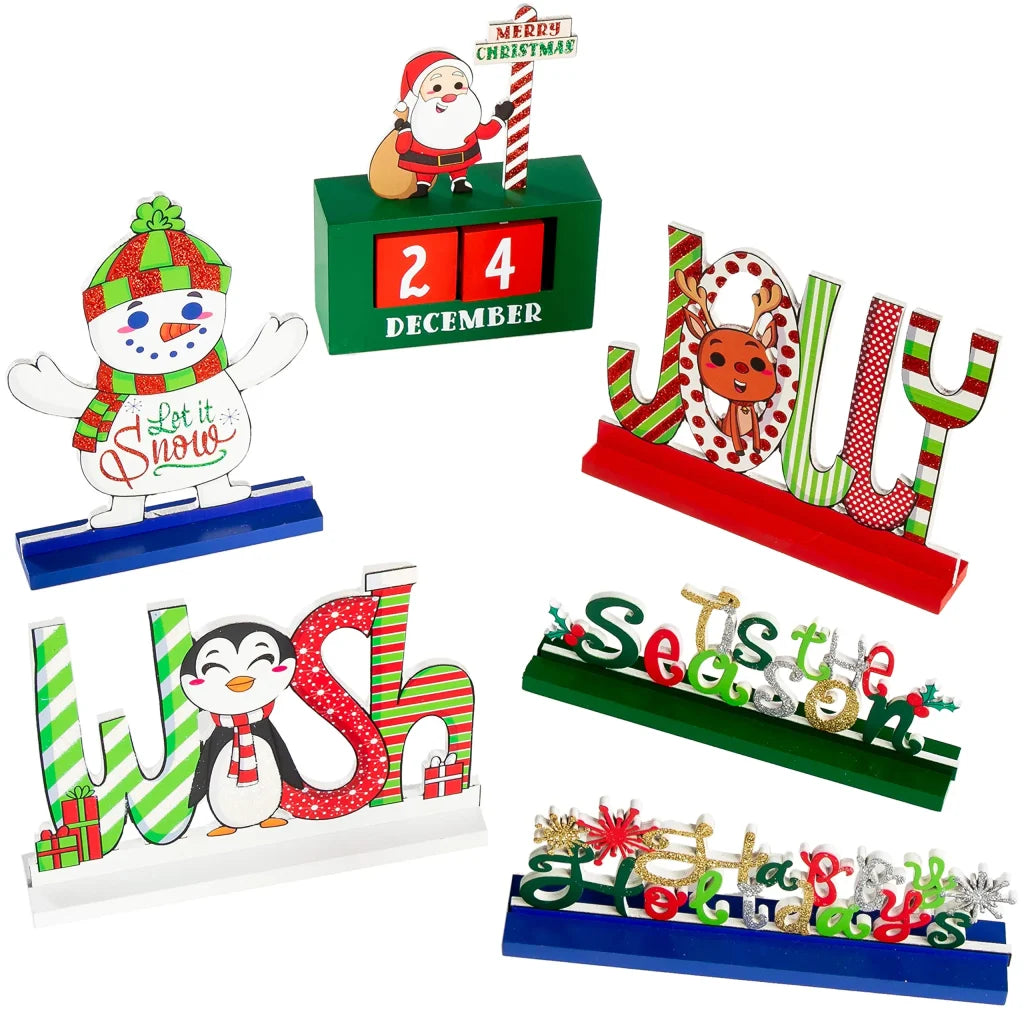 6pcs Christmas Wooden Tabletop Centerpiece Signs