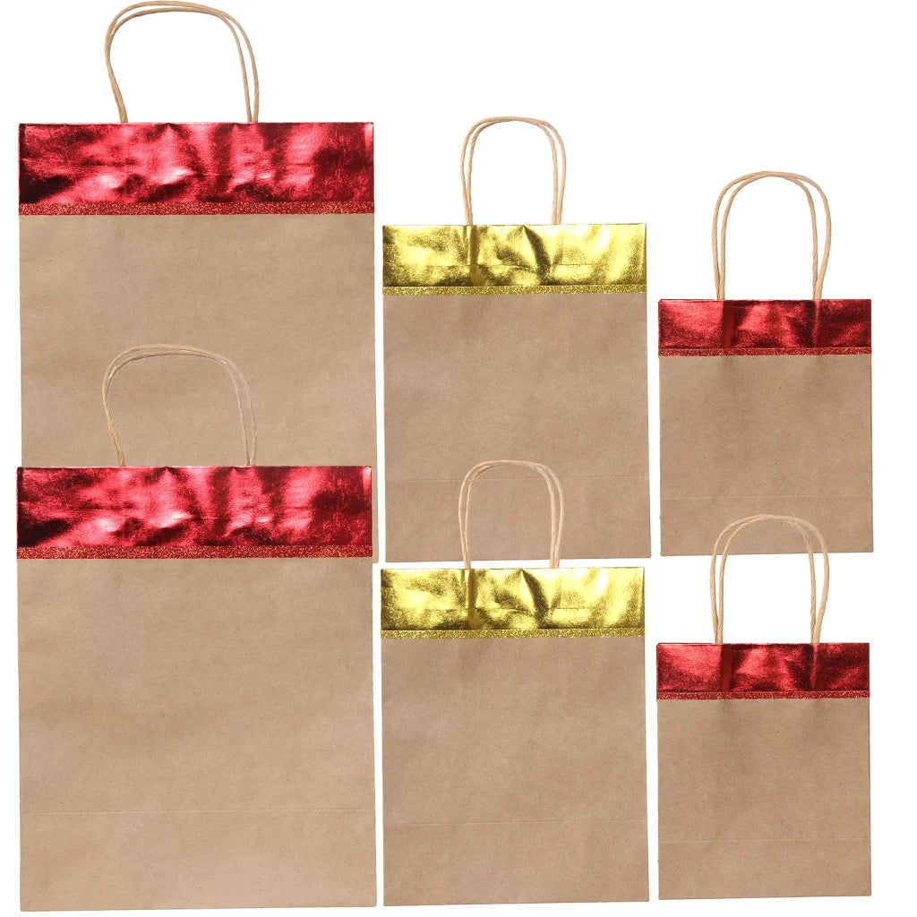 18pcs Red and Gold Christmas Kraft Gift Bags