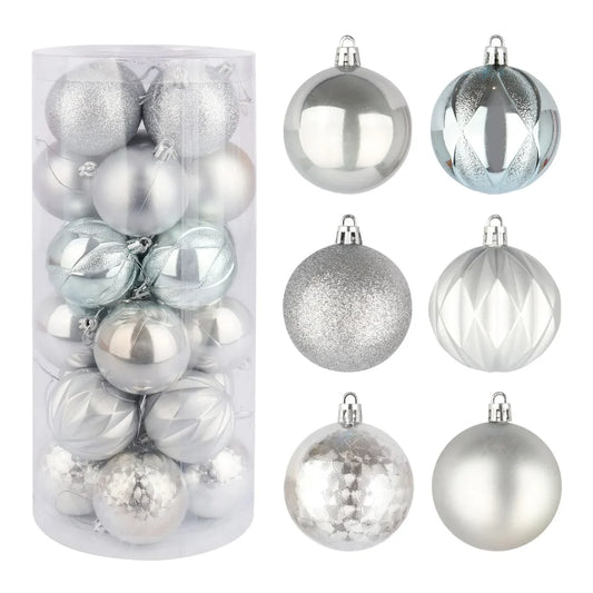 24pcs Silver Christmas Ball Ornaments 2.36in