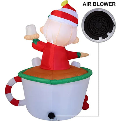 6ft Tall LED Inflatable Elf Mug