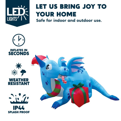 6ft LED Blue Christmas Inflatable Dragon Guarding Gift