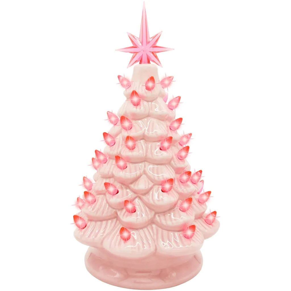 Pink Ceramic Tabletop Christmas Tree 12in