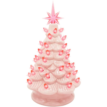 Pink Ceramic Tabletop Christmas Tree 12in