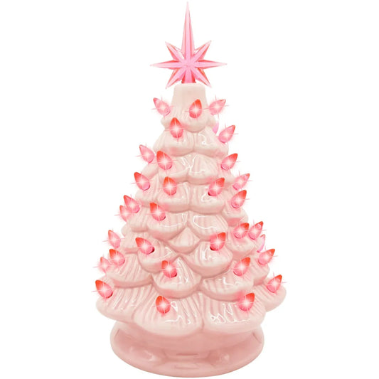 Pink Ceramic Tabletop Christmas Tree 12in