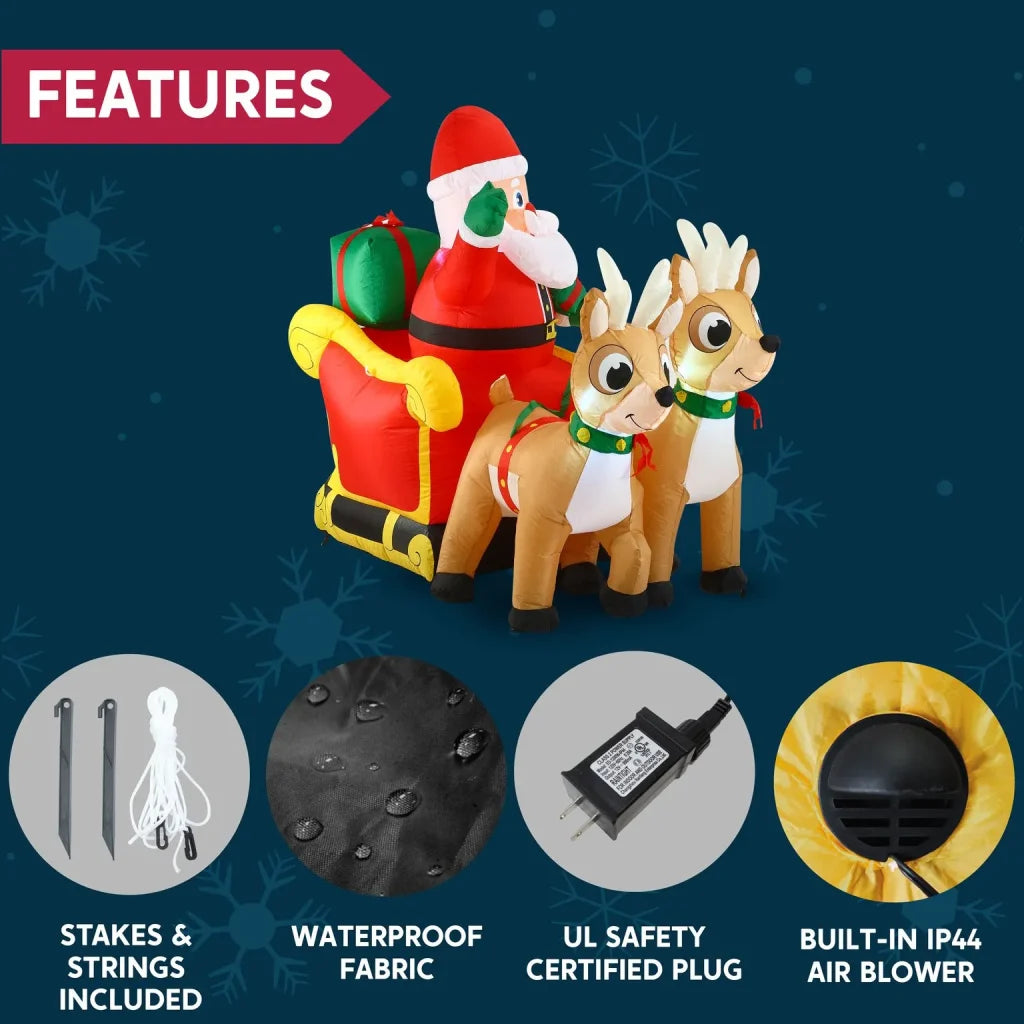 6ft Inflatable LED Santa on Sleigh Decoration