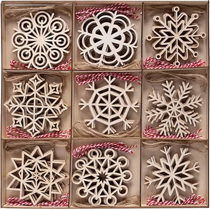 36pcs Wooden Snowflake Christmas Ornaments