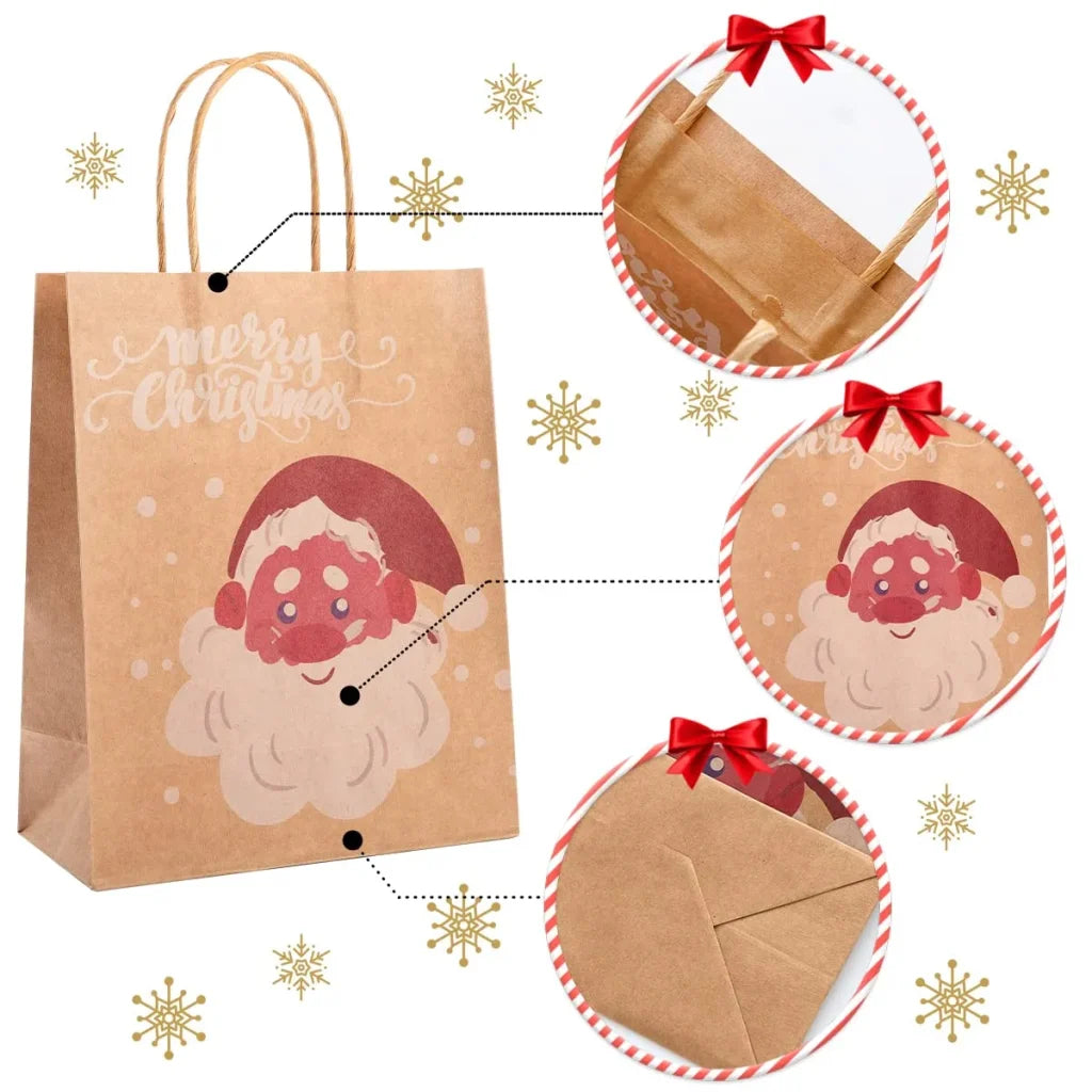 24pcs Creamy Kraft Character Christmas Gift Bags