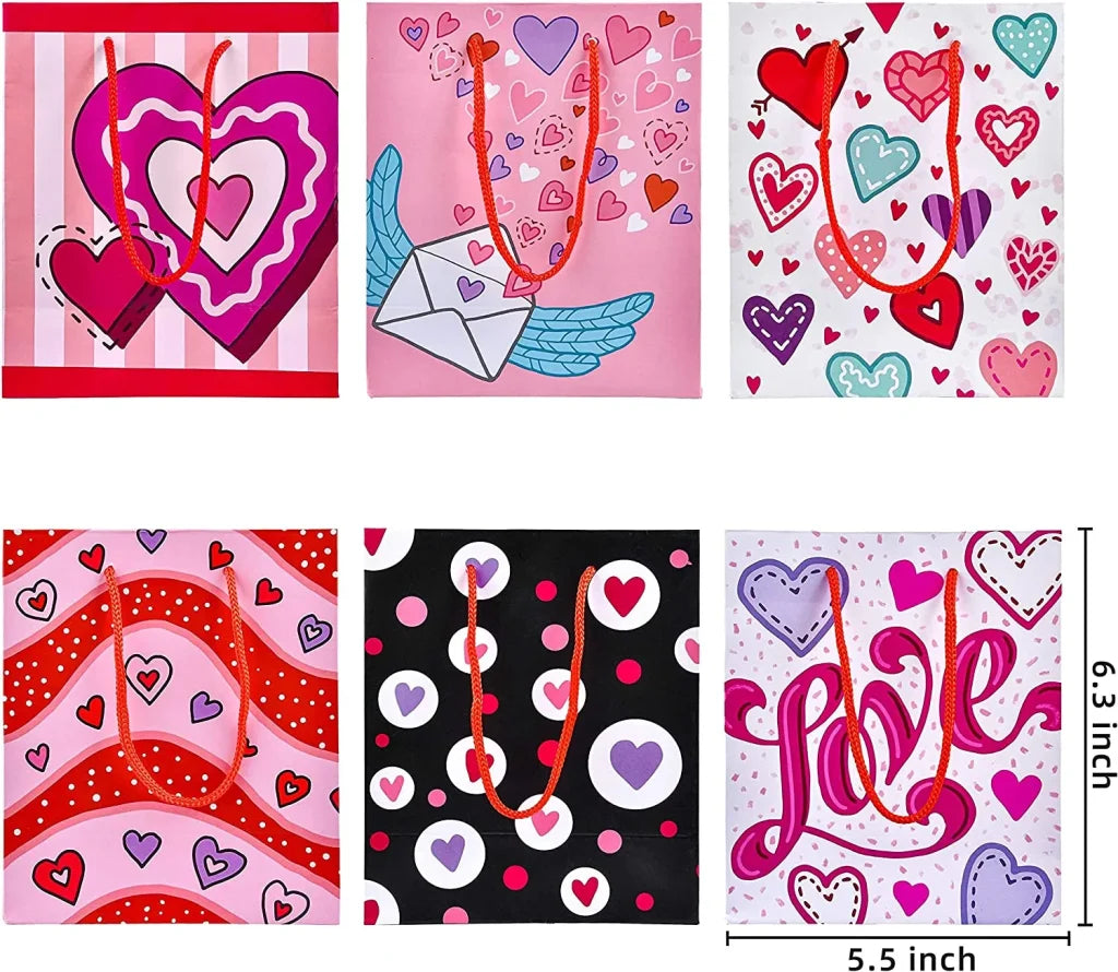 12Pcs Paper Gift Bags with Filing Paper for Valentines Day