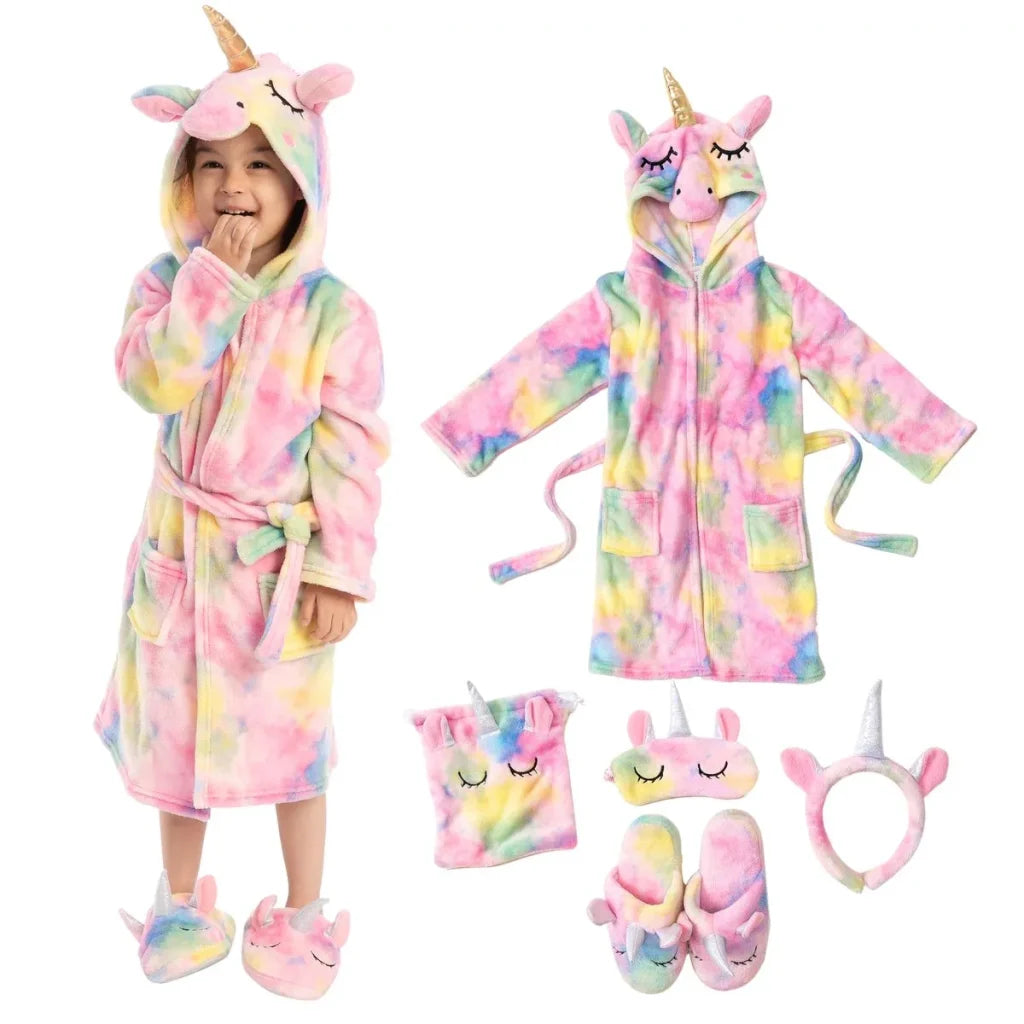 Girls Unicorn Hooded Bathrobe Sleepwear