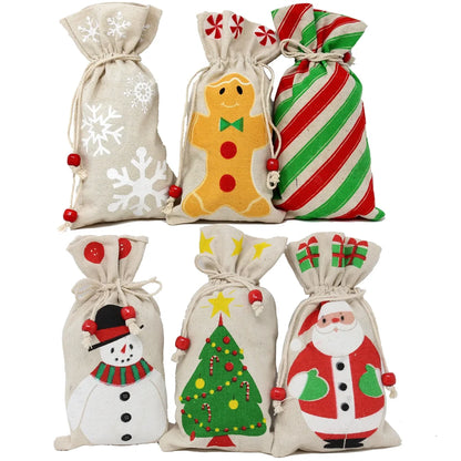 12pcs Assorted Christmas Canvas Drawstring Gift Bags