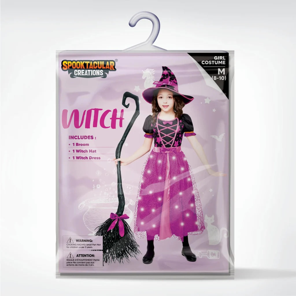 Girls Light Up Purple Witch Costume