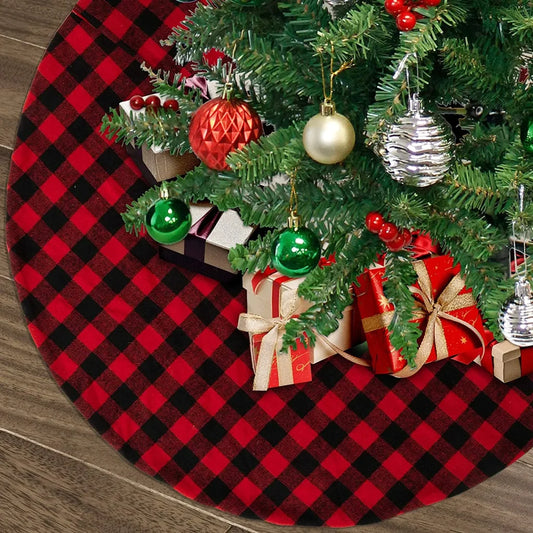 Red Plaid Christmas Tree Skirt 48in