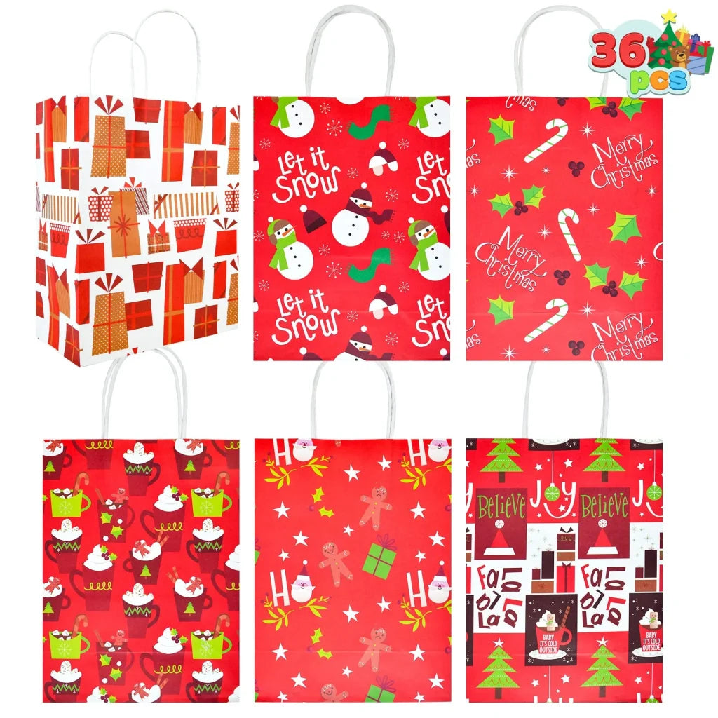 36pcs Kraft Paper Red Christmas Gift Bags