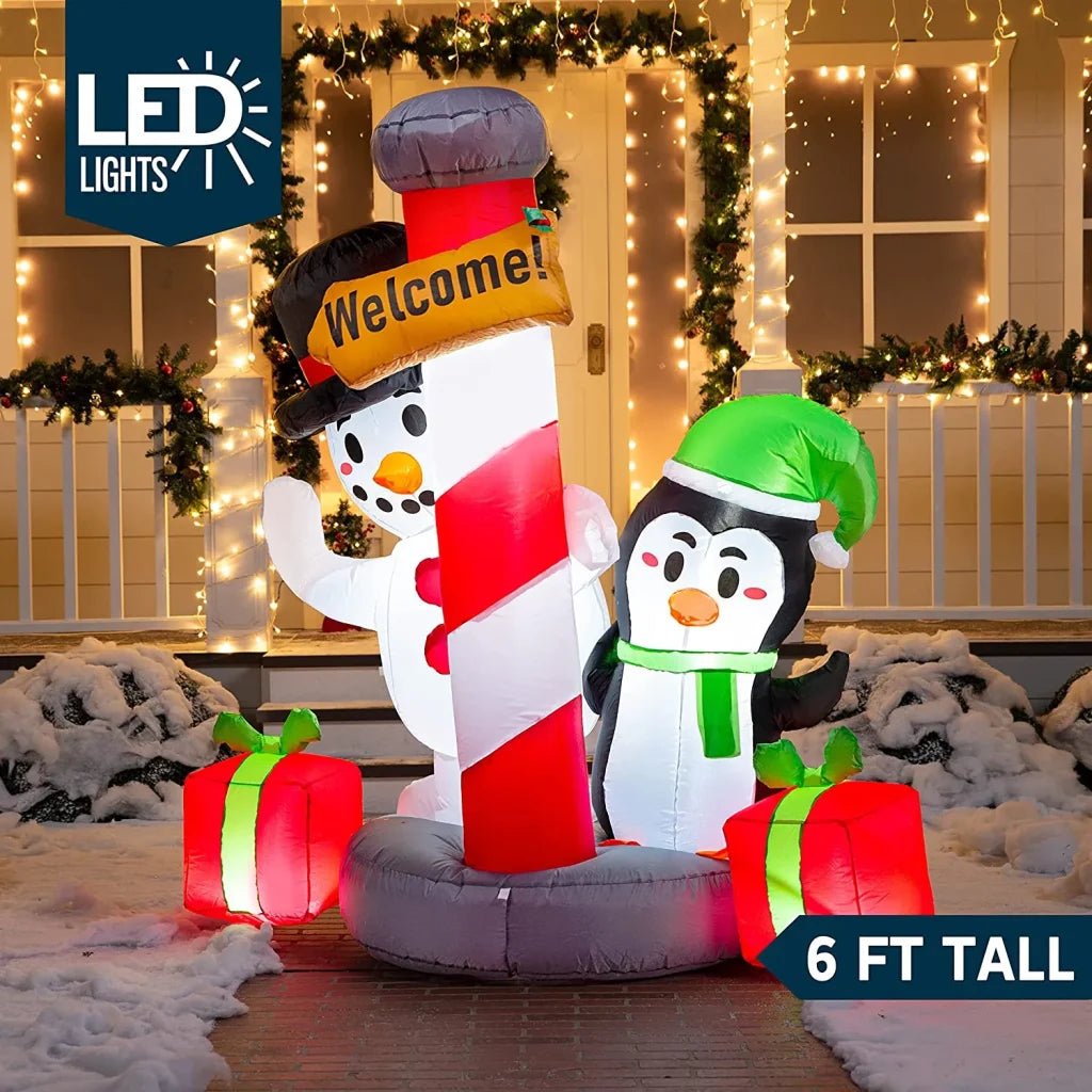 6ft Tall LED Welcome Sign Inflatable Christmas Decor