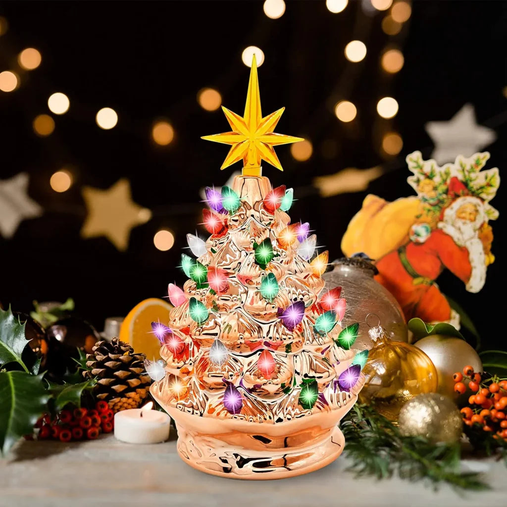 9.25in Prelit Gold Ceramic Tabletop Christmas Tree