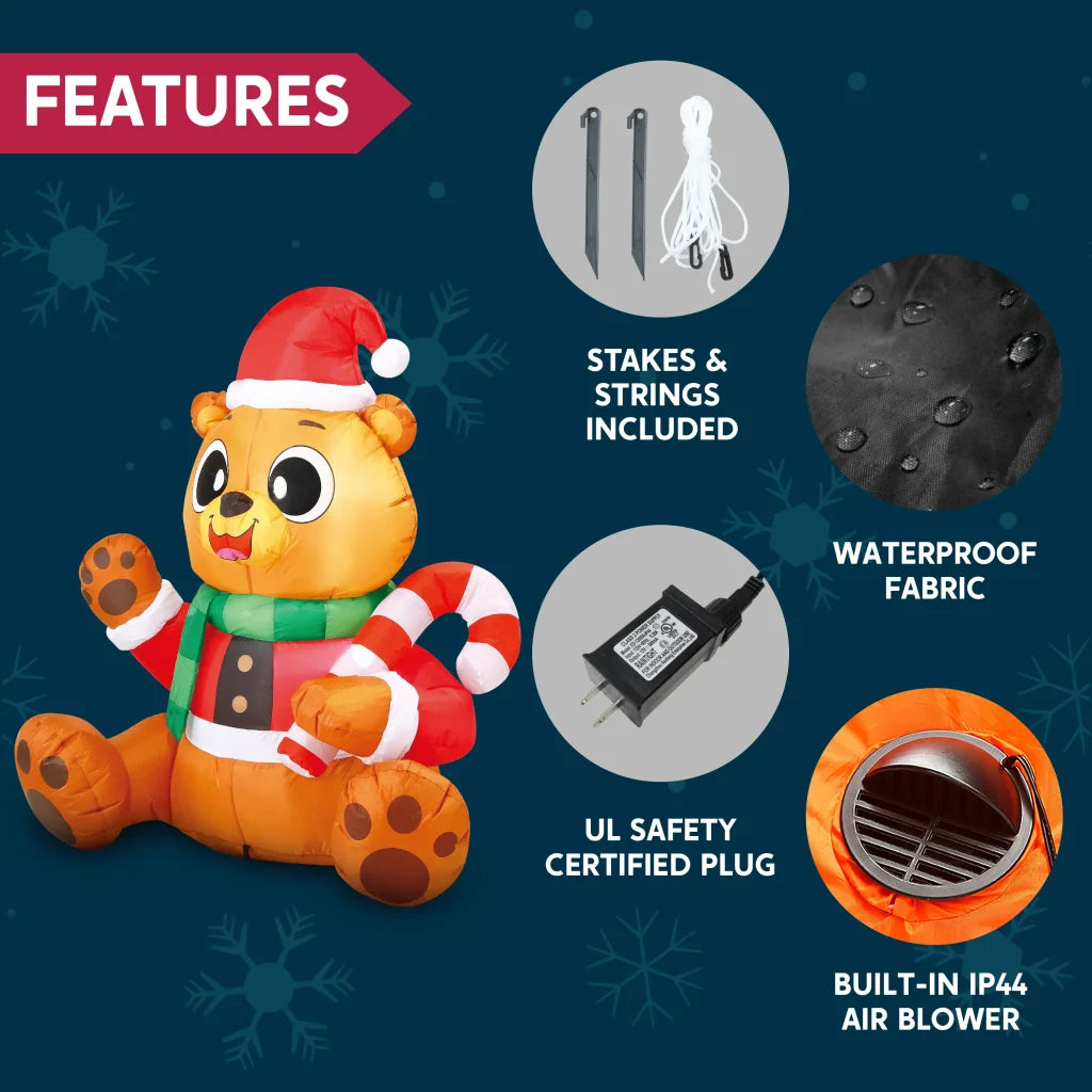 5ft LED Christmas Inflatable Teddy Bear